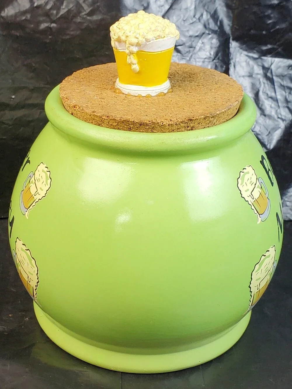 Novelty Beer Money Bar Decoration Cork Lid Ceramic Jar Breweriana Man Cave - GUC